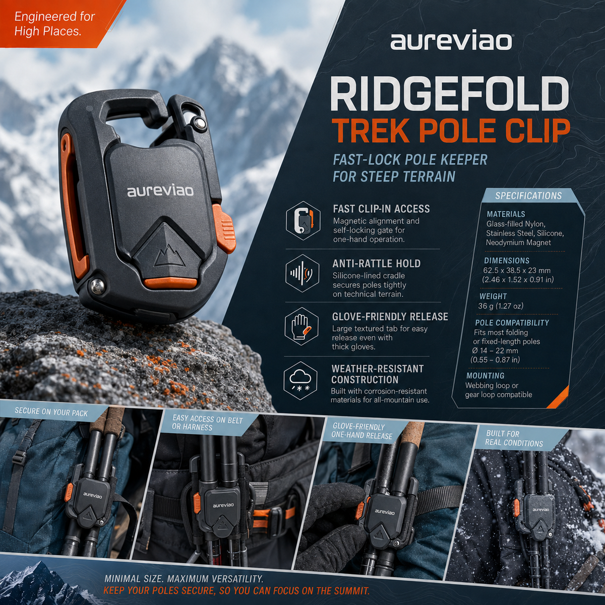 Aureviao™ RidgeFold Trek Pole Clip